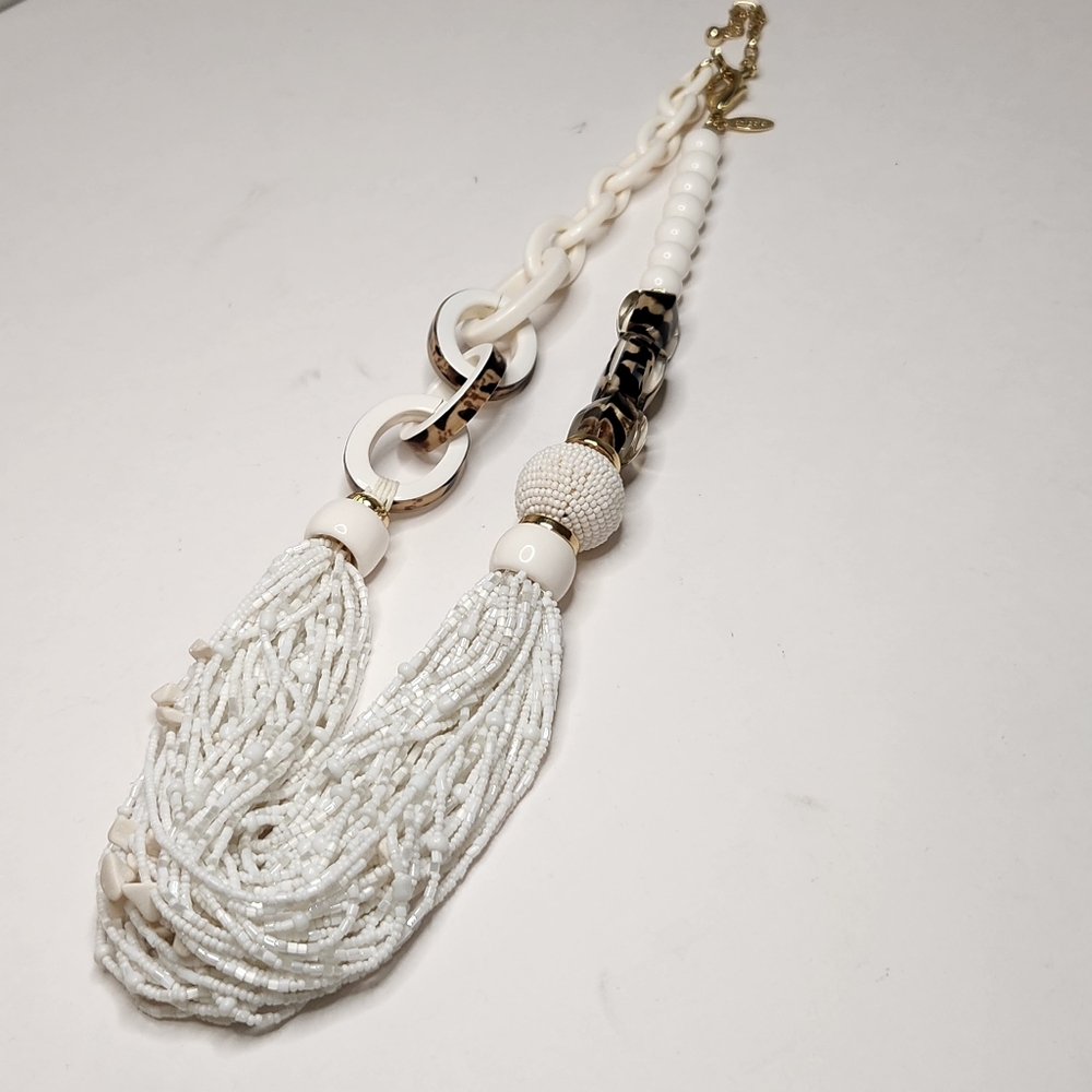 Chicos White Beaded Link Multi String Chunky Bold… - image 1